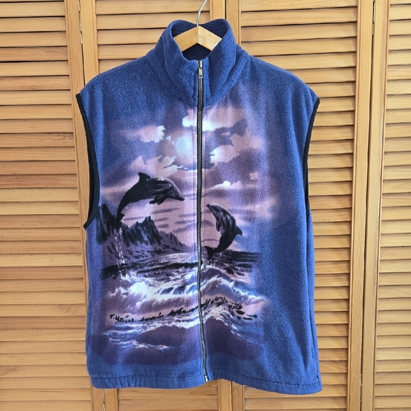Canada Made Jackets & Blazers - 2 For $20 Purple Dolphin Print Fleece Vest